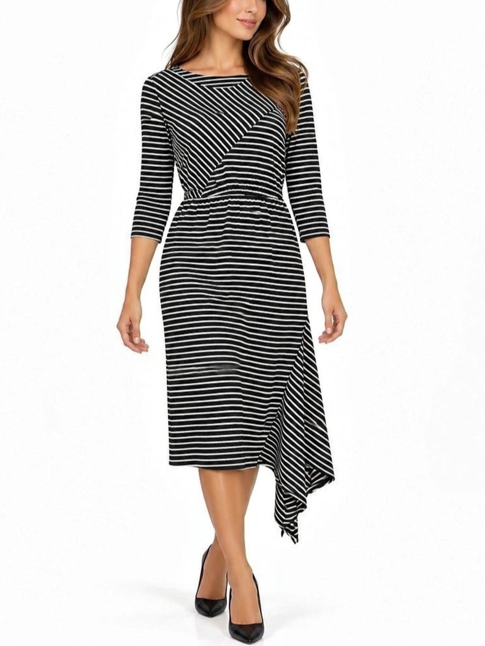 NWT Anne Bryant Striped Midi Dress in Black & White Size 18/20